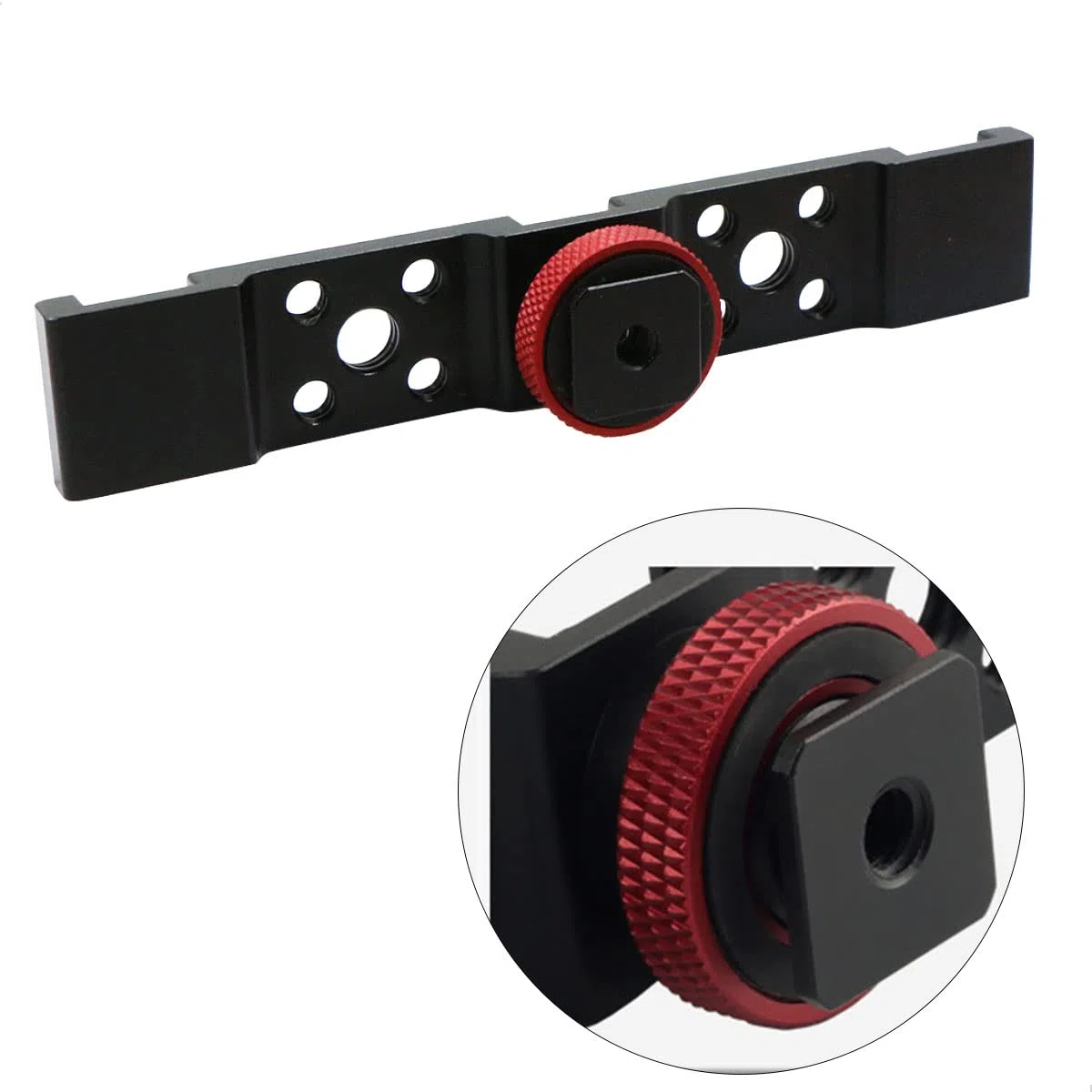 Staffa Flash Montaggio Hot Shoe - Doppia Prolunga Guida Adattatore Bracket in Alluminio con Viti da 1/4” 3/8” per Treppiede Luce LED Microfono Monitor DSLR Fotocamera Fotografia ,Nero