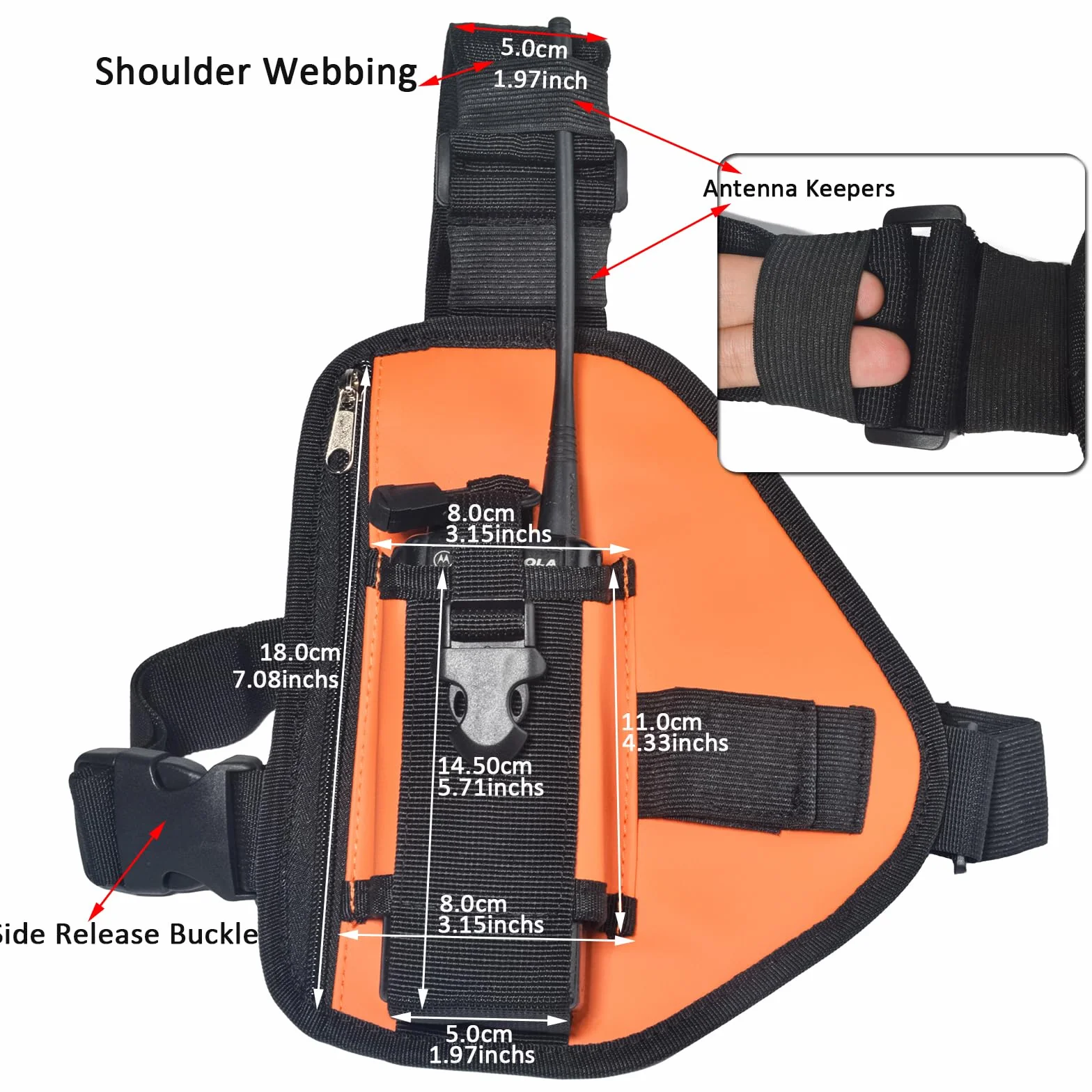 HYS Pettorina per walkie talkie con tracolla regolabile, compatibile con Baofeng Kenwood Quansheng Motorola radio bidirezionale