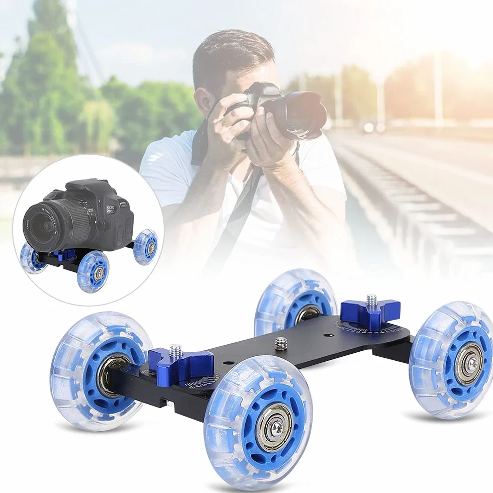 Macchina Fotografica Dolly Skater, Mini Desktop 10KG Load Rail Roller Track Slider Dolly Skater Car per DSLR Camera Camcorder