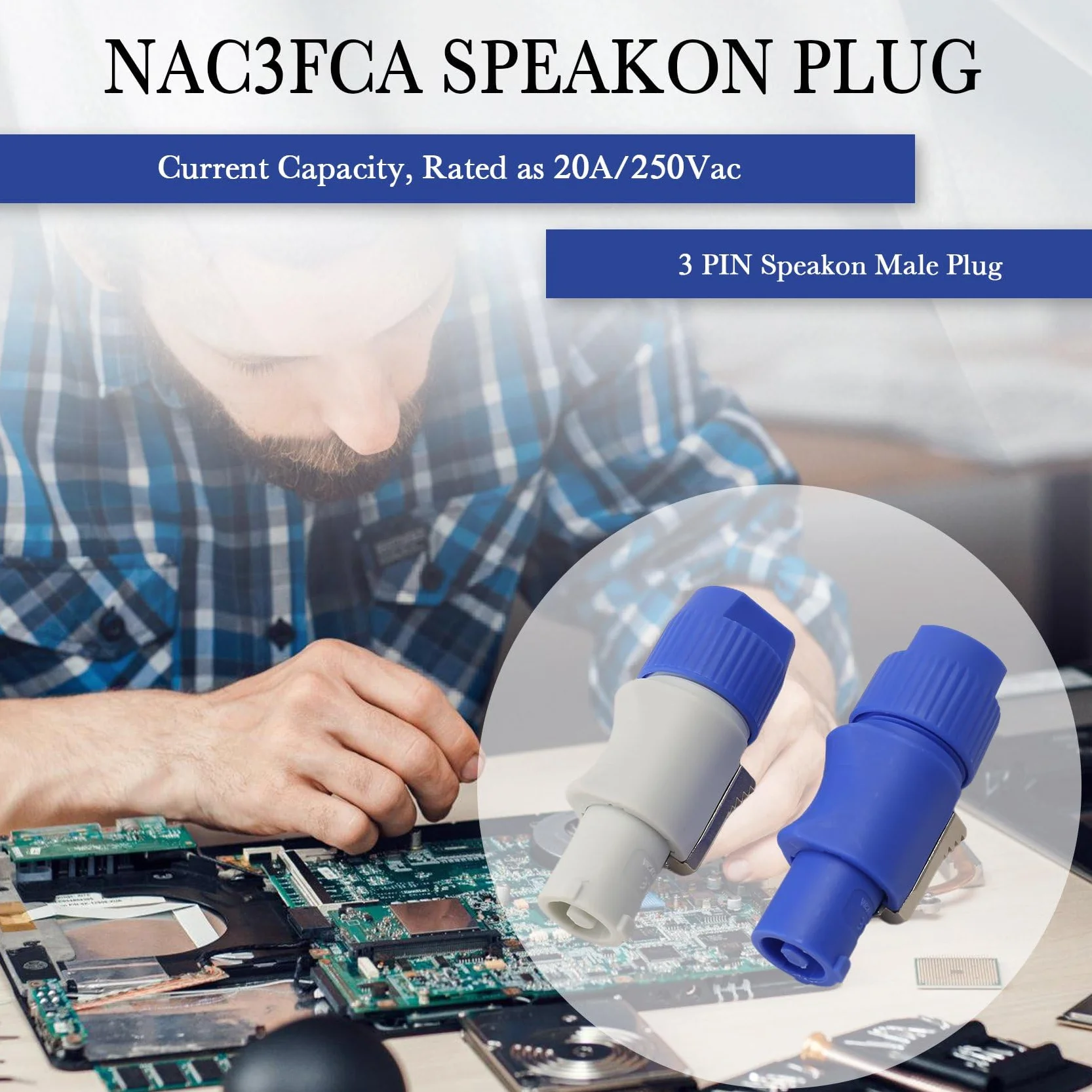 20 connettori Powercon, spina Powercon a 3 NAC3FCB, spina Speakon, 20 A, 250 V, blu e