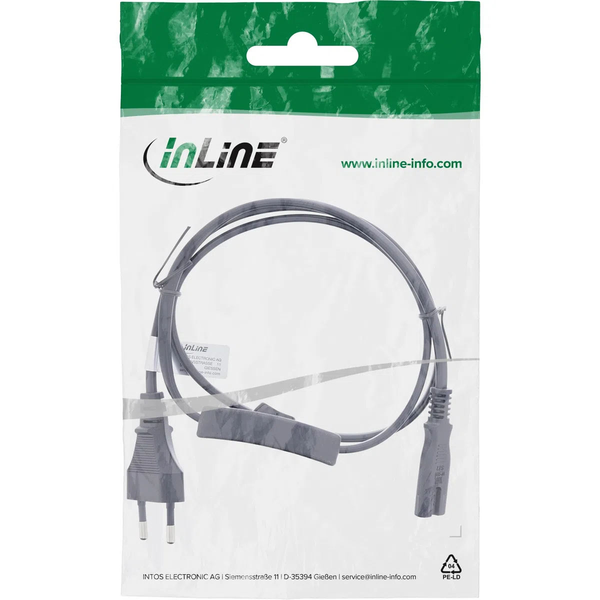 Inline Euro 16151 - Cavo di alimentazione con interruttore, spina CEE 7/16 a IEC-C7, 2 poli, cavo di alimentazione per dispositivi AV, nero, 1 m