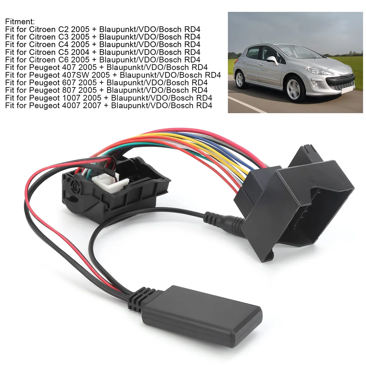 Adattatore audio per auto, adattatore audio per cavo 5.0 ‑IN per auto adatto per Citroen C2/C3/C4/C5/C6 con microfono
