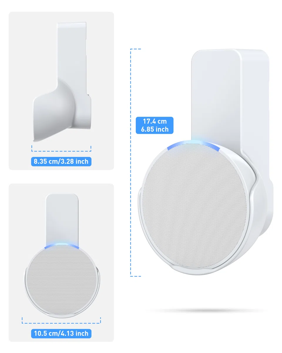 Maxonar Staffa a Parete Ech0 PoP, Staffa Salvaspazio per Supporto Presa Ech0 PoP, Gestione cavi Integrata, Non Richiede Foratura, Adatto per Soggiorno, Cucina, Camera da Letto, Bagno, Bianco