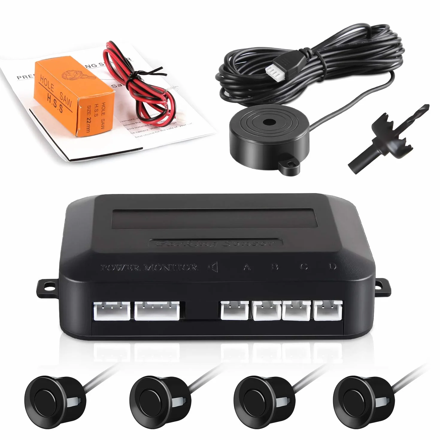 Aolead Sensori Parcheggio Auto Kit 4 Sensori Radar (Nero)