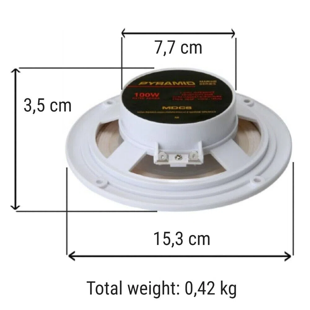KIT SET PER PYRAMID MDC6 2 altoparlanti doppio cono bianchi da 50 watt rms 100 watt max da 15,3 cm 153 mm impermeabili piscina barca ristorante hotel, a coppia, cavi di installazione inclusi