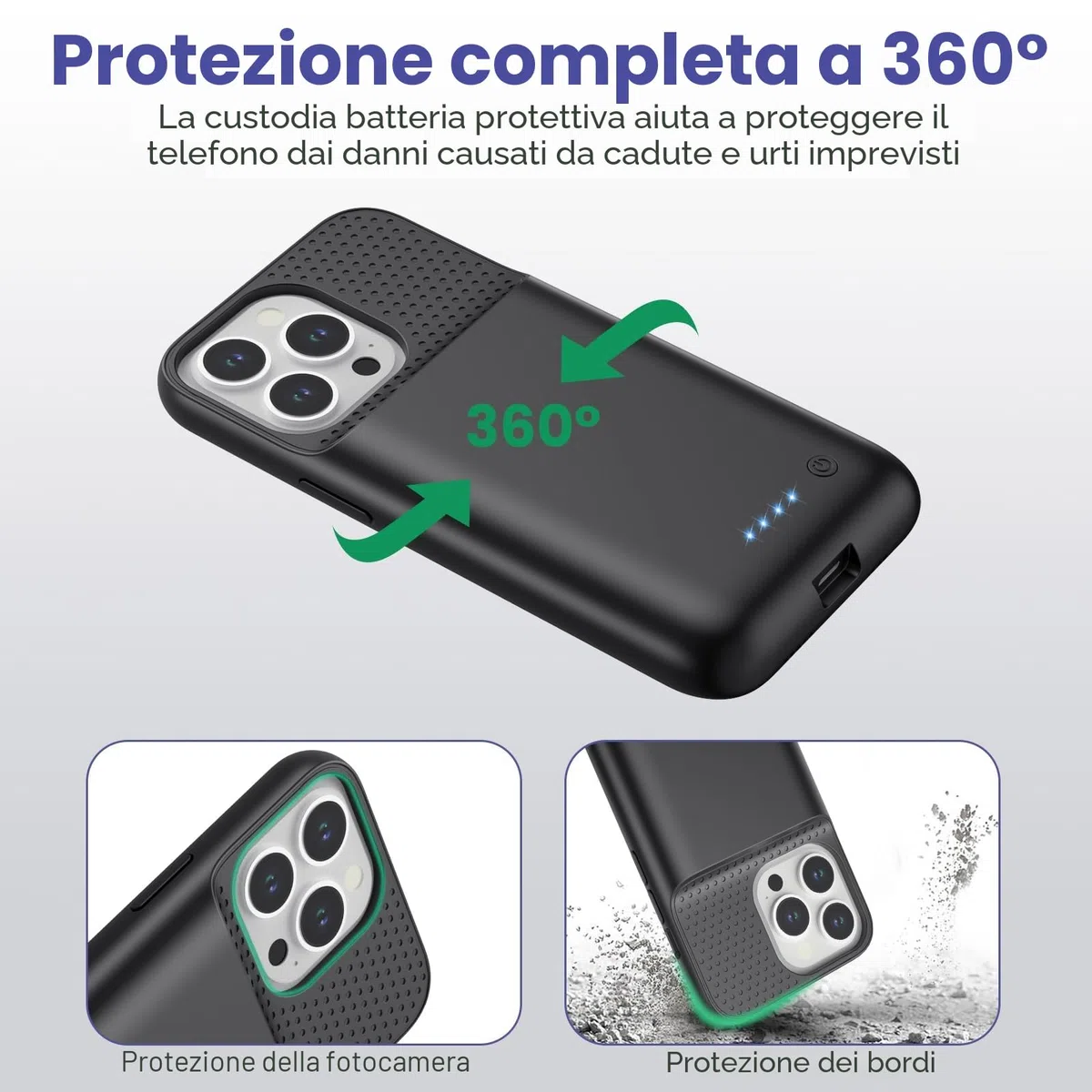 Custodia a batteria per iPhone 14/13 Pro/13, [7500 mAh] ricaricabile, con pellicola protettiva, caricabatterie portatile, potente power bank per iPhone 14/13 Pro/13