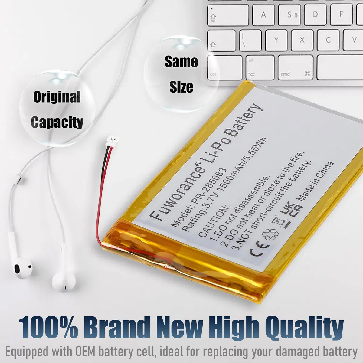 1500mAh 3.7V PR-285083 Batteria Compatibile con Kobo Aura/Glo HD/H2O/per Pocketbook 631 Touch HD/per Barnes & Noble Nook Glowlight Plus 2015/per Noble BNRV510/per Tolino Shine 2 HD/3