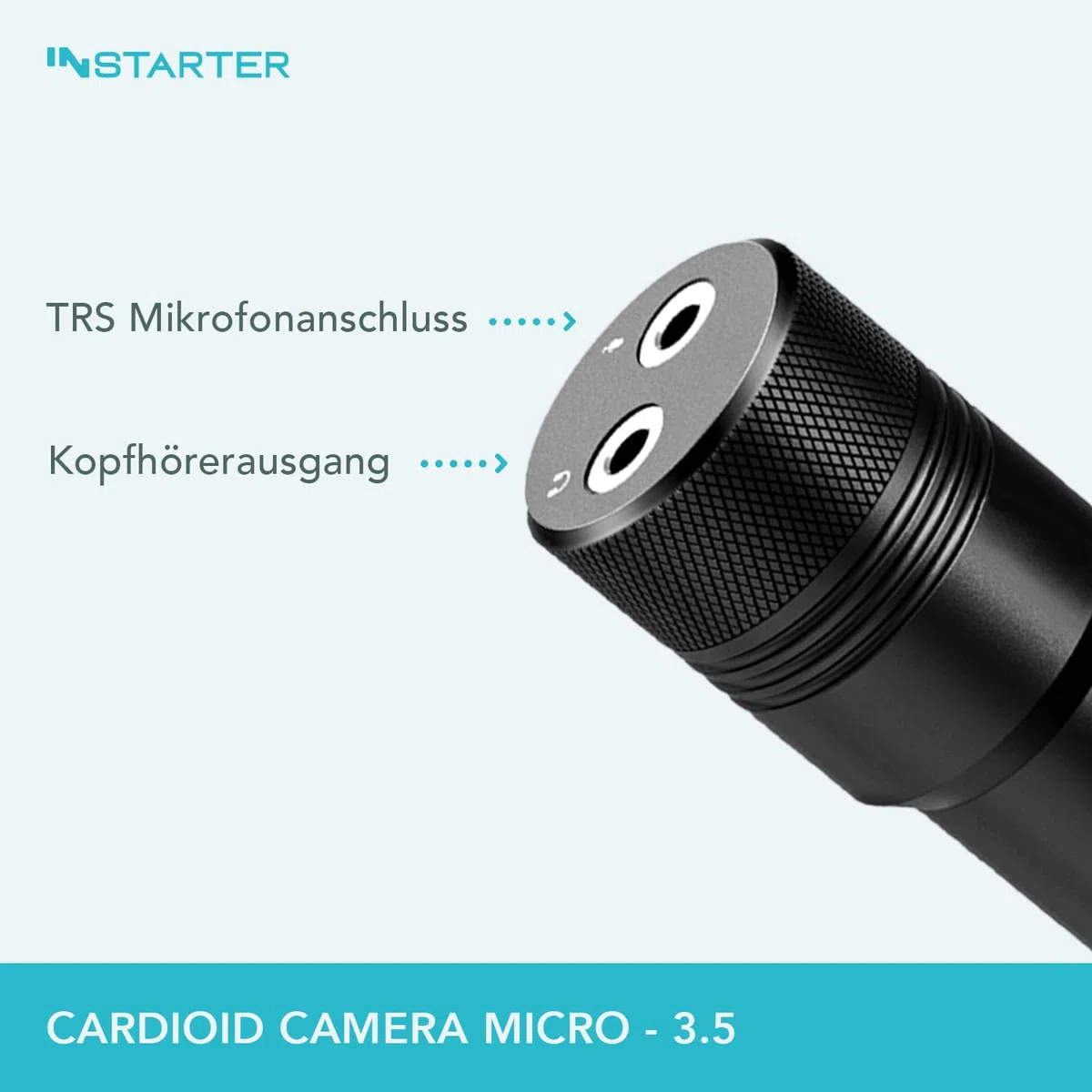 Microfono cardioide esterno per video - 95 x 20 x 24 mm - 3,5 mm/TRRS/TRS - senza batteria con antivento - per DSLR Smartphone