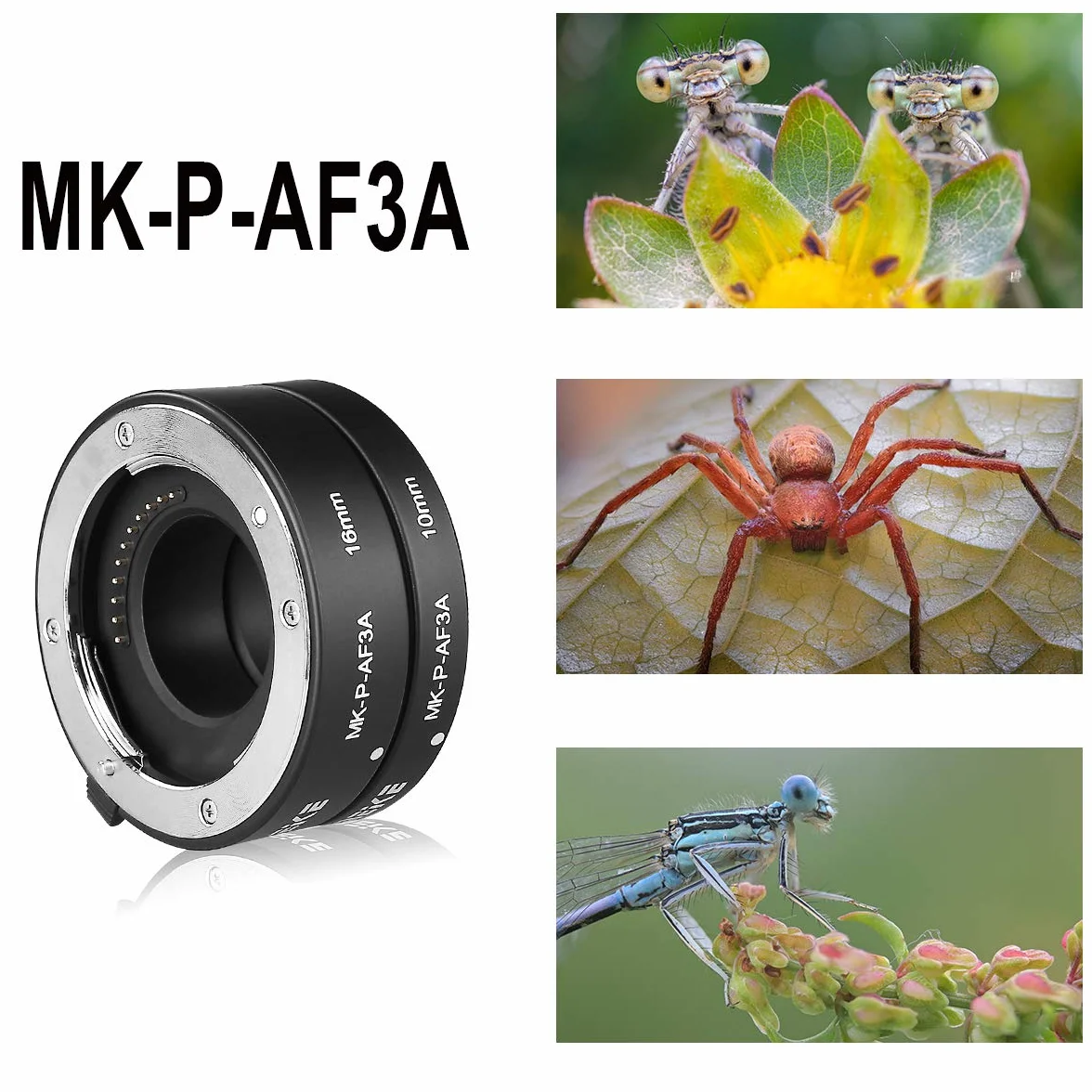 Meike MK-P-AF3A Tubo di prolunga autofocus in metallo per obiettivi Olympus Panasonic Micro Quattro Terzi M4/3 (10mm+16mm)