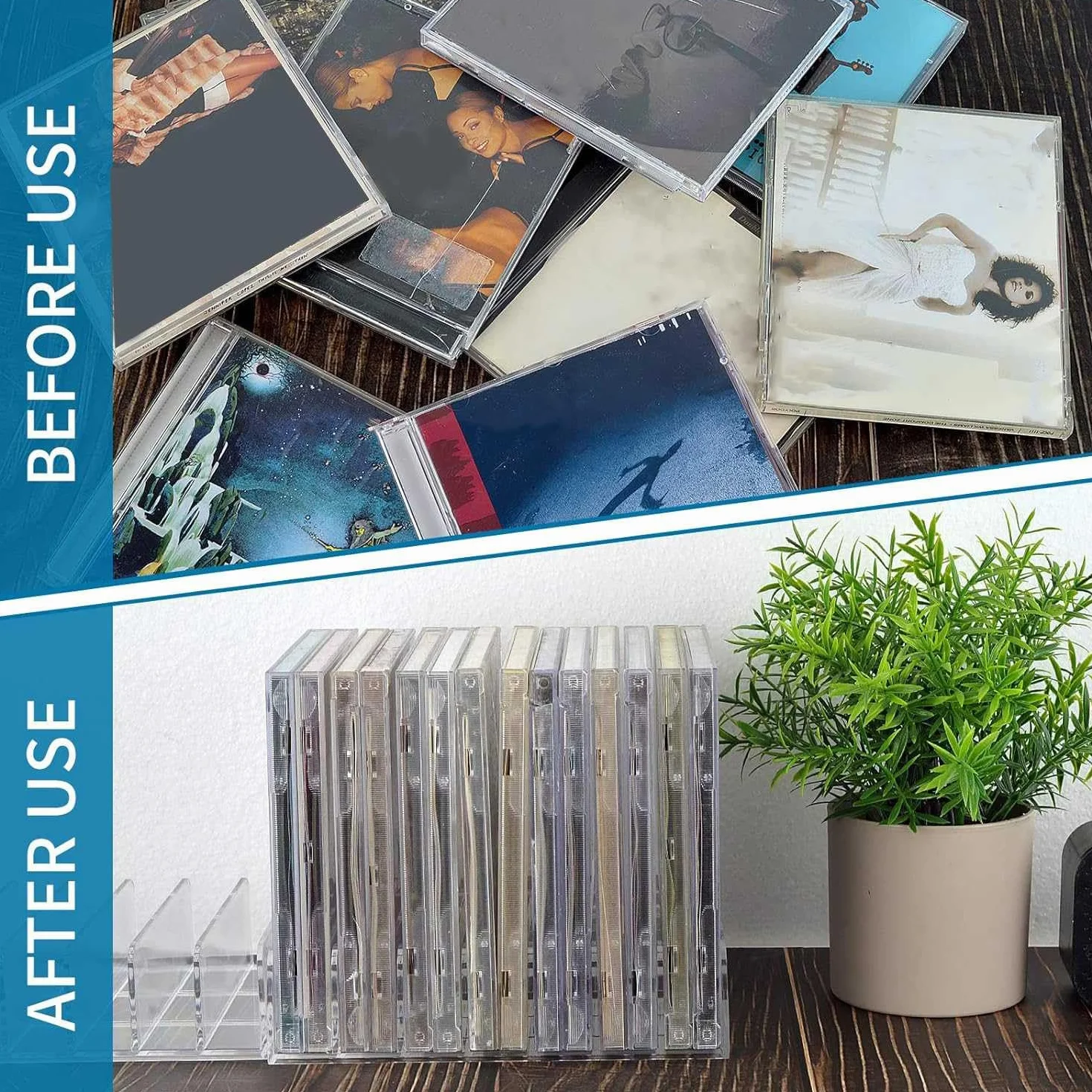 Persistence Porta CD in Acrilico Trasparente da 4 Pezzi con Espositore per CD e Dvd Fissabile, Supporto per Organizer per CD, Supporto per CD, Facile da Usare, 17 X 12,5 X 4 cm