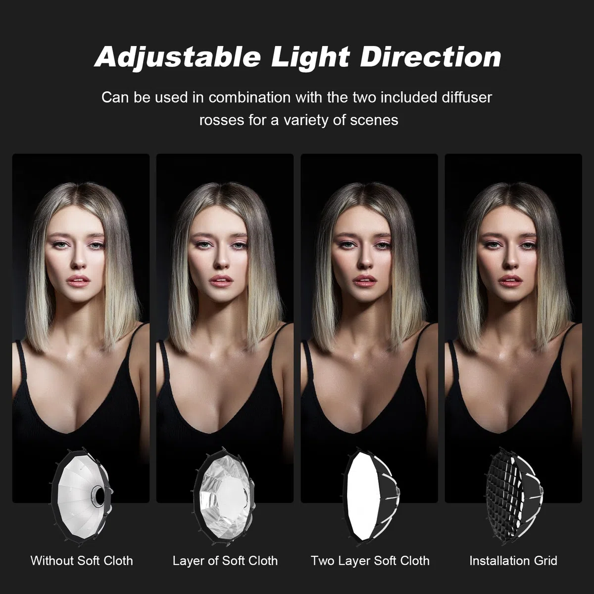 Soonpho 45cm/17.7inch Softbox Parabolico Grandangolare a Sgancio Rapido, Softbox grandangolare d'argento da studio fotografico per MonoLight e Flash con attacco Bowens per GODOX per Neewer per Aputure