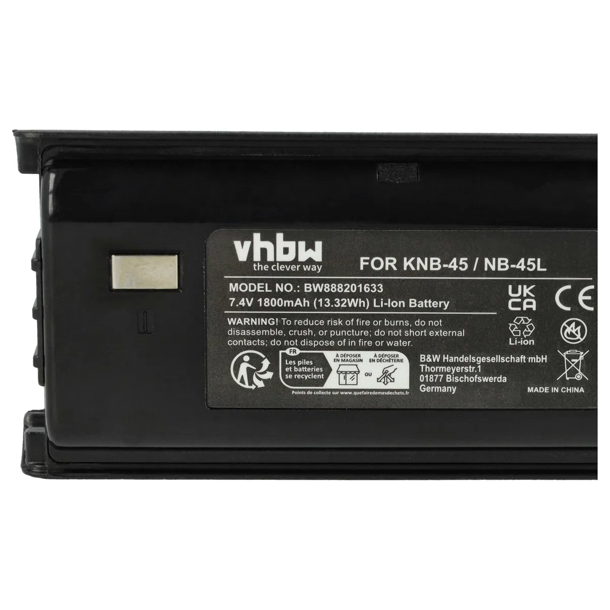 vhbw batteria sostituisce Kenwood KNB-45, KNB-45L, KNB-45Li per radio (1800mAh, 7,4V, Li-Ion)