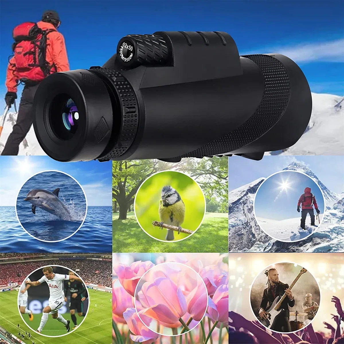 Yongheng 12X50 Telescopio Monocolo Cannocchiale Professionale Potente HD Telescopio Monoculare Professionale per animali selvatici,caccia, campeggio, ideale per osservatori della natura (nero)