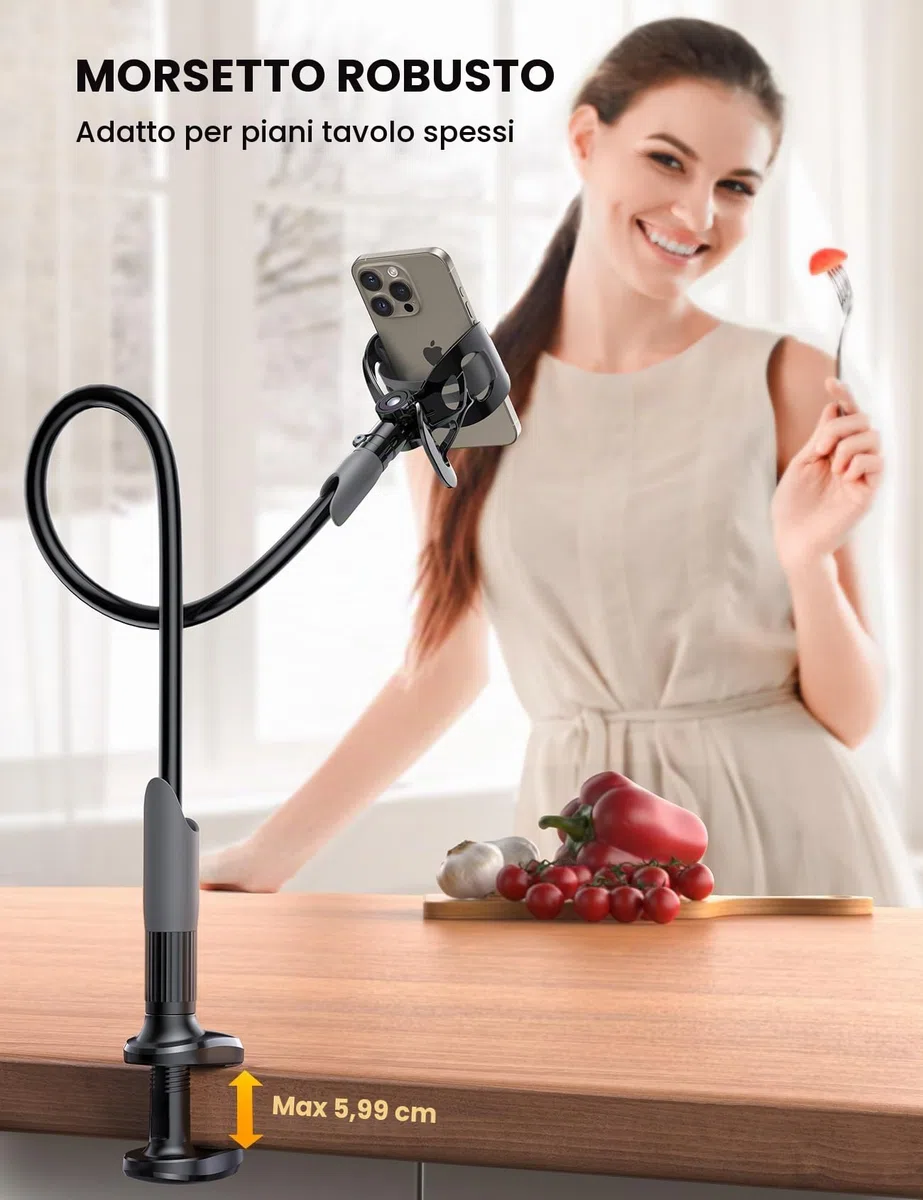 Lamicall Supporto Telefono, Collo D'oca Supporto Regolabile - Universale Stand per iPhone 17 16 15 14 13 Pro Max, Plus Mini XS XR X 8 7, Switch, Samsung S10 S9 S8, Scrivania, Altri Smartphone - Nero