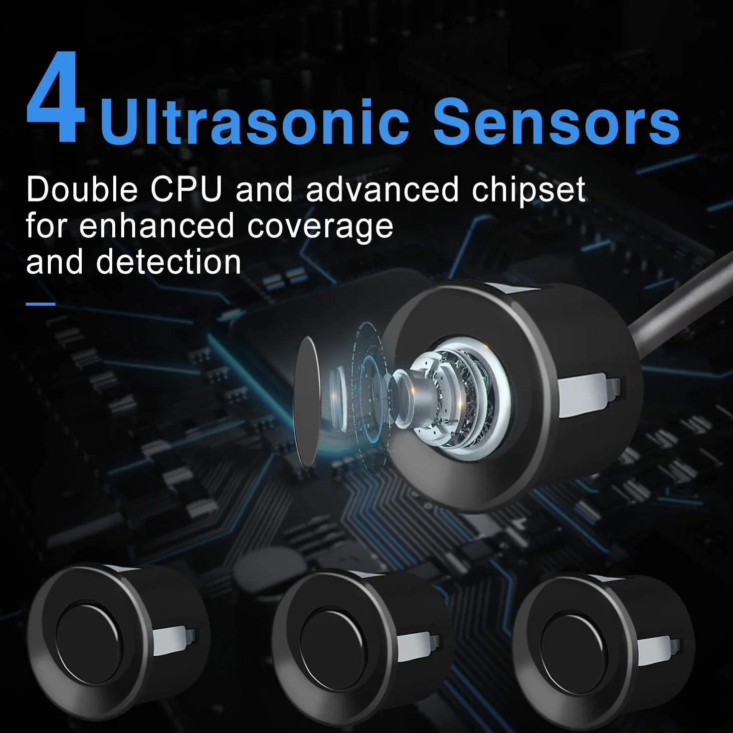 Aolead Sensori Parcheggio Auto Kit 4 Sensori Radar (Nero)