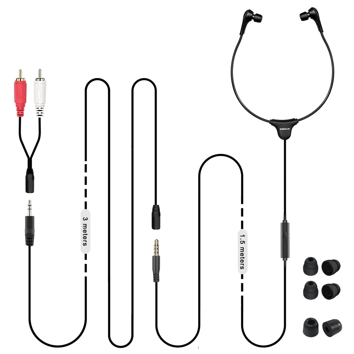 SIMOLIO Cuffie a cavo lungo per TV e PC con controllo del volume e microfono, cavo esteso da 4,5 m, RCA e uscita AUX da 3,5 mm, cuffie stereo cablate per laptop/tablet, SM-901TV