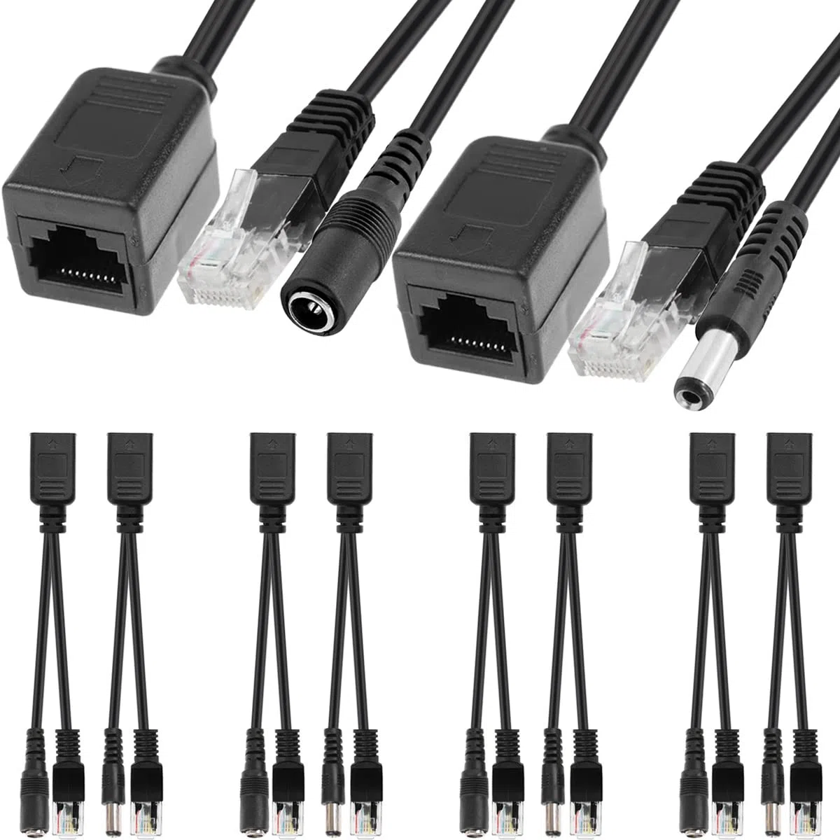 PoE Splitter 12V RJ45 per iniettore PoE Ethernet passivo RJ45 Adattatore Power Over Ethernet per telecamera di sicurezza IP con spina CC 5,5x2,1 mm, 4 paio