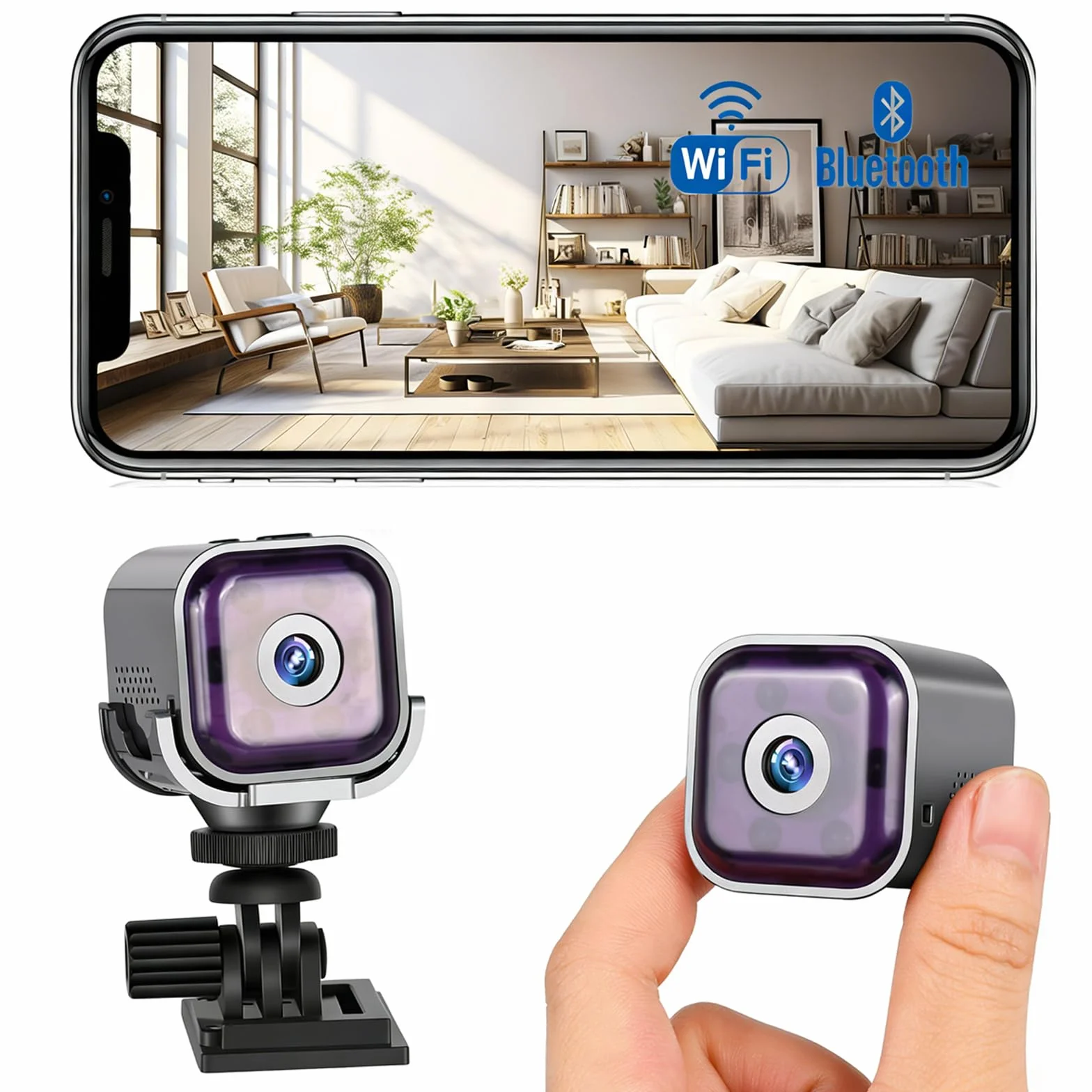 Telecamera Spia WiFi Interno, Mini Videocamera Sorveglianza 1080P con Visione Notturna, Telecamera Nascosta,Rilevamento di Movimento e Controllo Remoto via App