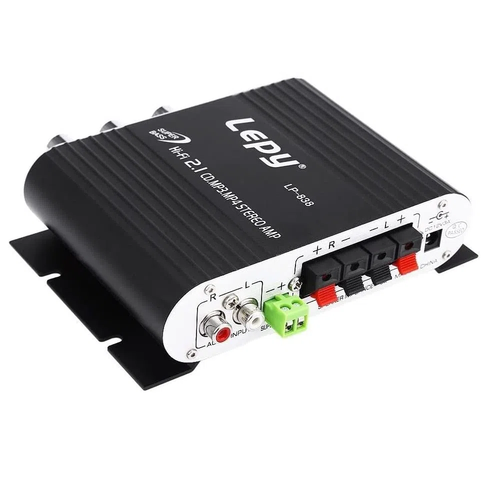 LP-838 Mini Amplificatore di Potenza per Auto Digitale 2.1CH 20W 2x15W Hi-Fi MP3 MP4 Stereo Booster Dvd Moto Casa Bassa Audio Player