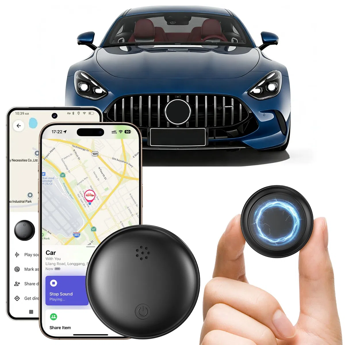 GPS Tracker per Auto, Magnetico Localizzatori GPS Compatibile con iOS e Android, Tracciamento Globale in Tempo Reale, Impermeabile IP67, Batteria Sostituibile,per Auto/Moto/Chiavi/Animale Domestico