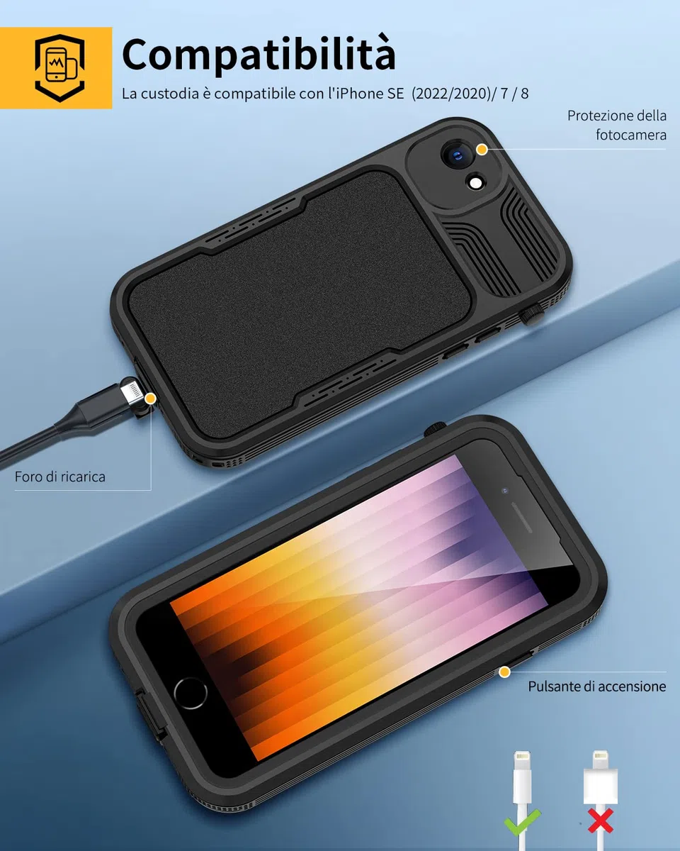 Lanhiem Cover Compatibile con iPhone SE (2022/2020) 8/7 [IP68 Impermeabile e Compatibile con MagSafe] Protezione a 360 Gradi Custodia Subacquea Robusta Antiurto,Protezione dello Schermo,Nero