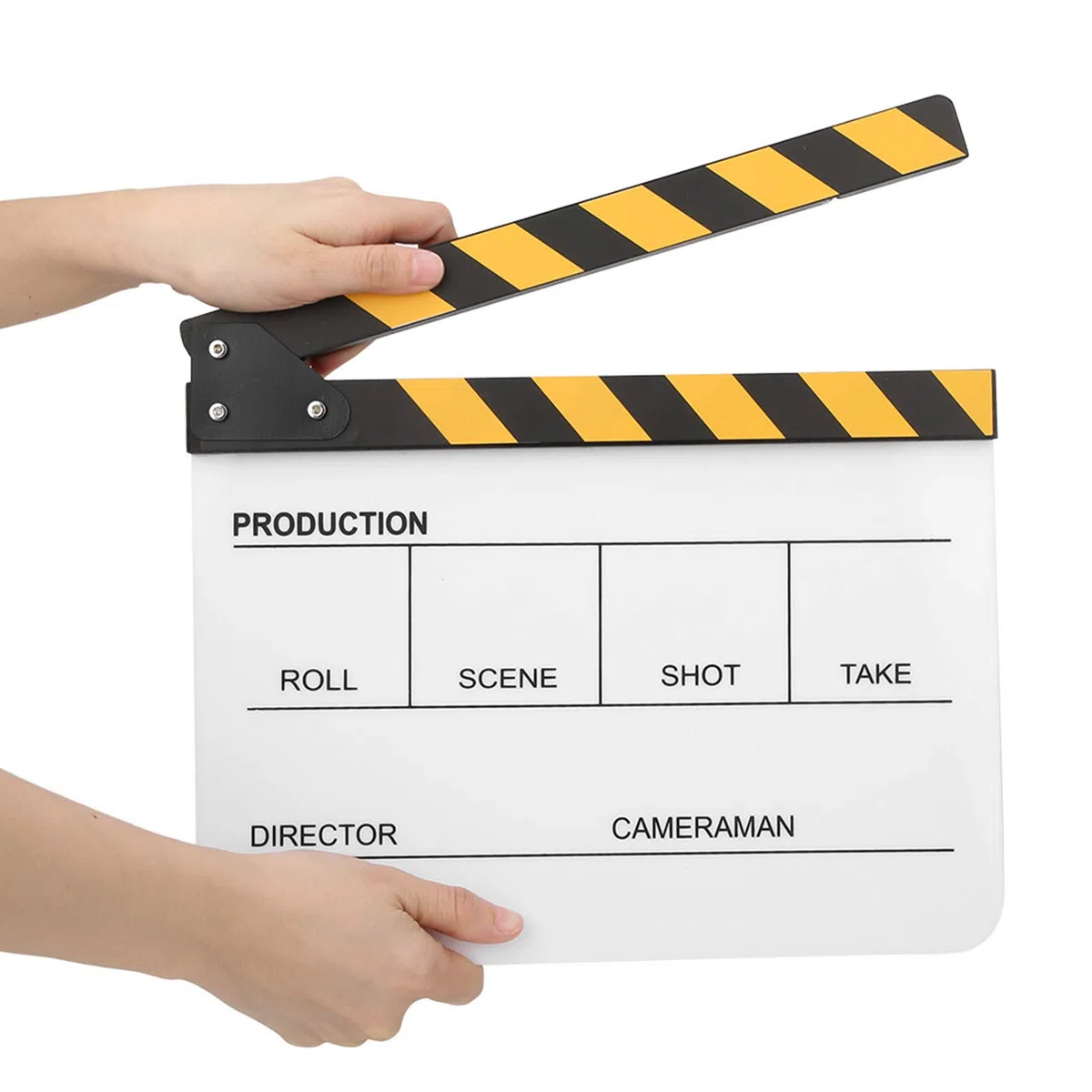 Ciak cinematografico, ciak in acrilico, suono nitido per la produzione di video(Lavagna a strisce gialle (PAV1YWE3))
