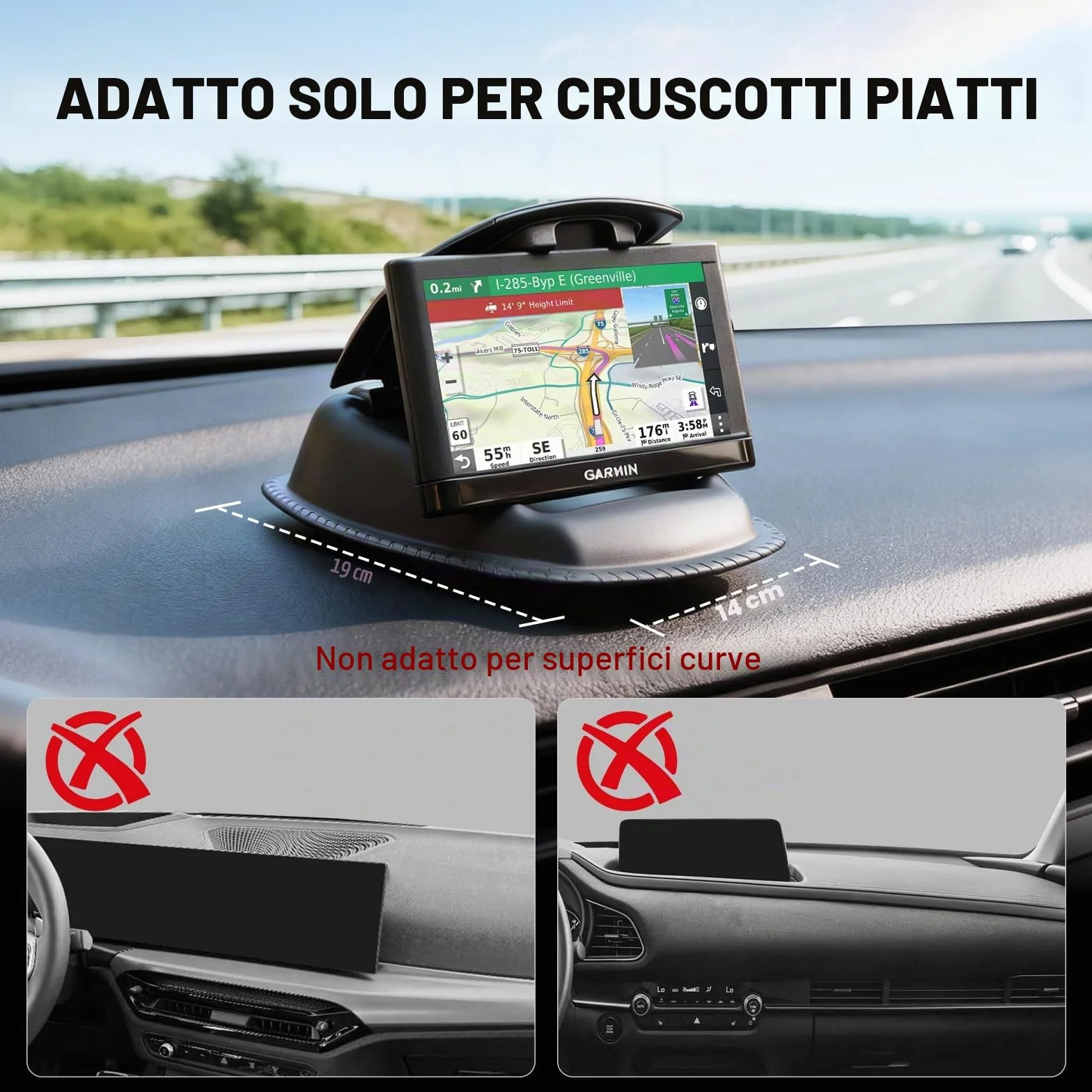 APPS2Car Supporto GPS 2 in 1 Antiscivolo per Auto Camion Garmin Nuvi Tomtom Via GO Magellan Roadmate iPhone