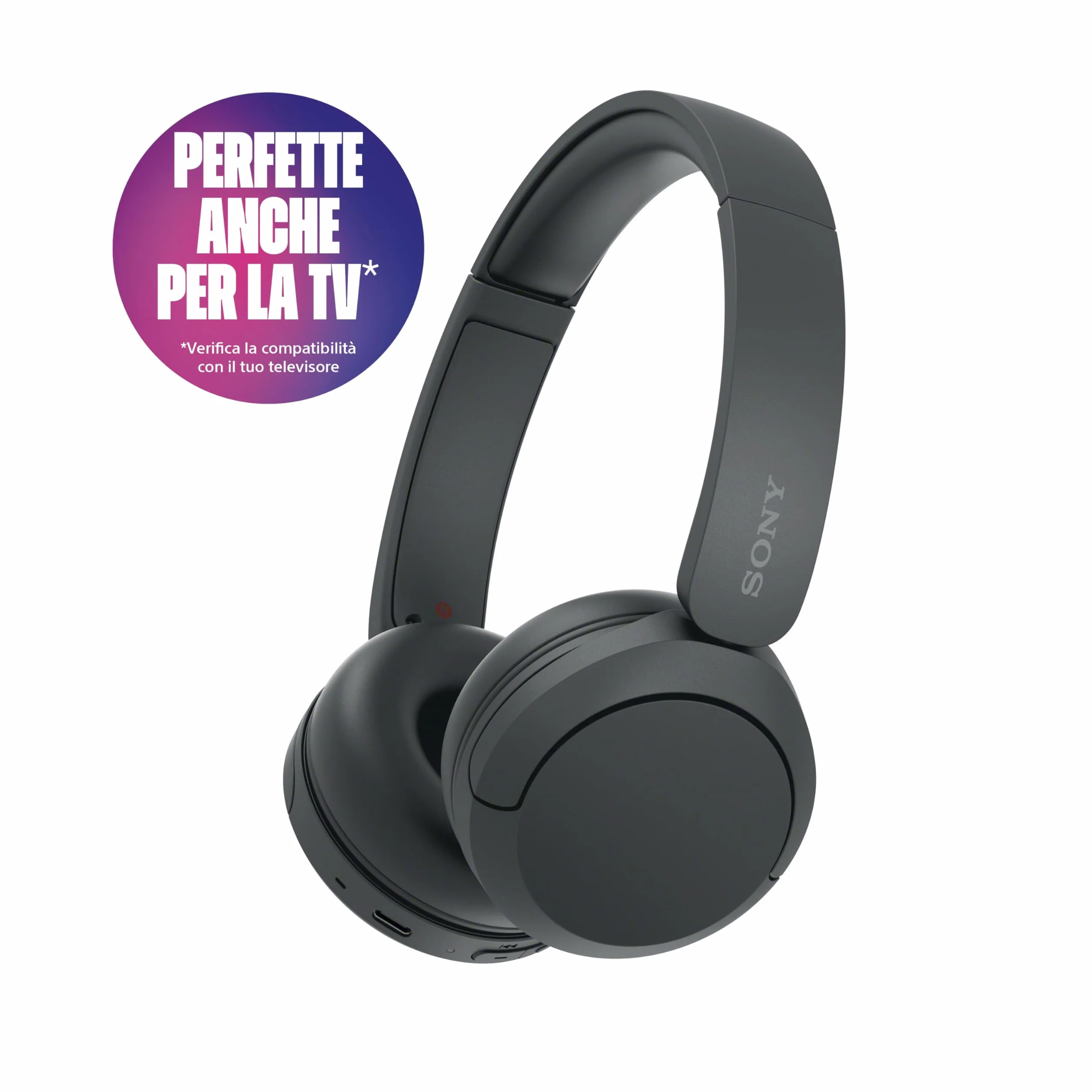 Sony WH-CH520 | Cuffie Wireless, Connessione Multipoint, con Microfono, Fino a 50 ore di durata della batteria con Ricarica rapida - Nero