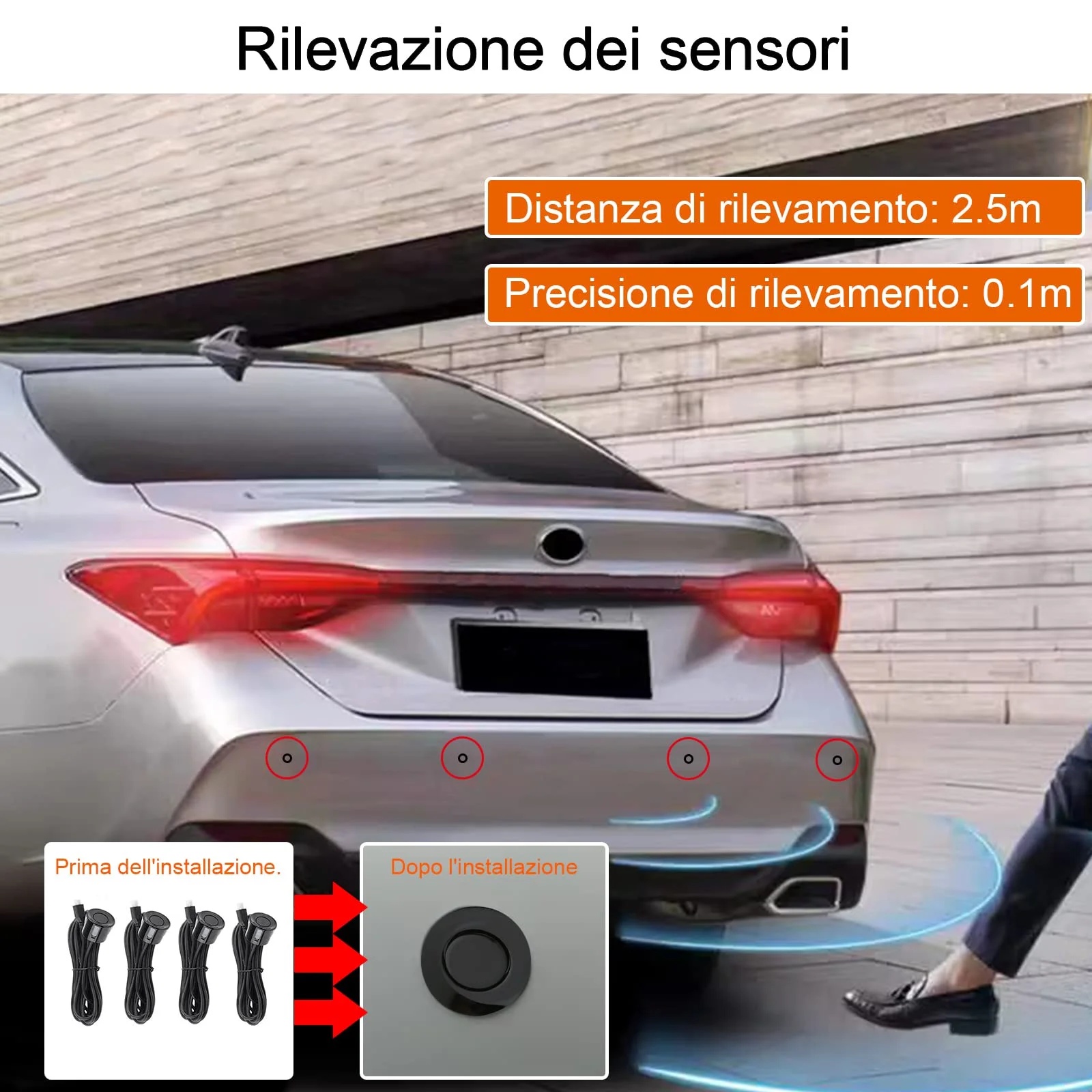 Sensore di parcheggio Sensore radar di retromarcia Kit radar di retromarcia Contiene 4 sensori di parcheggio, avviso acustico. (nero)