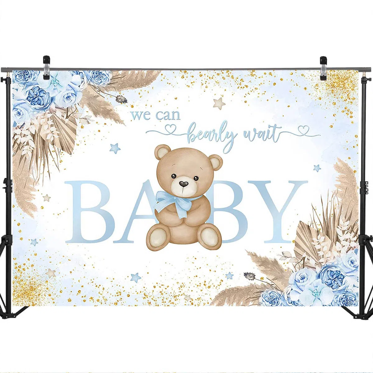 Avezano Sfondo decorativo per baby shower con orsetto bohémien, per baby shower, feste e fotografie, 2,1 x 1,5 m