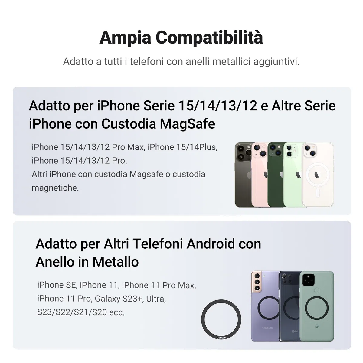 UGREEN Supporto Magnetico Magsafe da Tavolo Pieghevole con Anello in Metallo, Porta Cellulare Scrivania, Compatibile con iPhone 16 Plus Pro Max/15/14/13, Galaxy S23 Nero