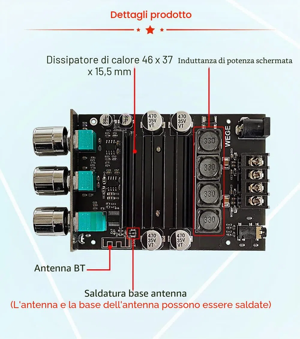 WANGCL ZK-XPSM 150W + 150W TDA7498E Amplificatore di Potenza Audio Equalizzatore BT 5.0 Stereo Subwoofer HiFi Classe D Musica Digitale Home Theater AUX AMP