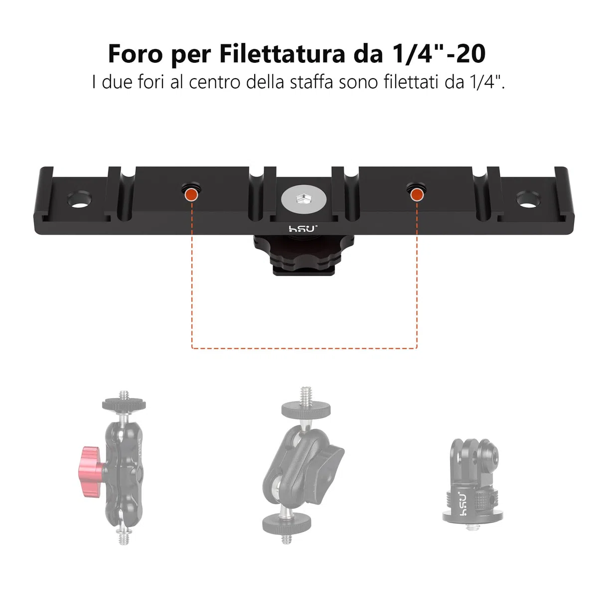 HSU Staffa Adattatore Scarpa Calda, Tripla Supporto Scarpa Fredda per Flash Esterno Microfono LED Monitor Video Accessori per Fotocamere (Modello più lungo)