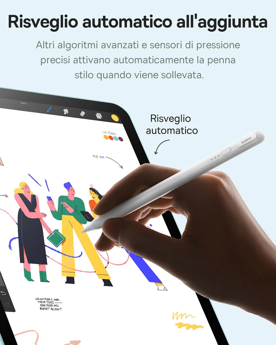 [1:1 Originale] Baseus Penna Compatibile con iPad 2018-2025, Abbinamento Illimitato, 32 Funzioni Personalizzabili, 17h Batteria, Pencil per iPad 6/7/8/9/10, Pro 11“/12.9“/13“, Air 3/4/5/6, mini 5/6
