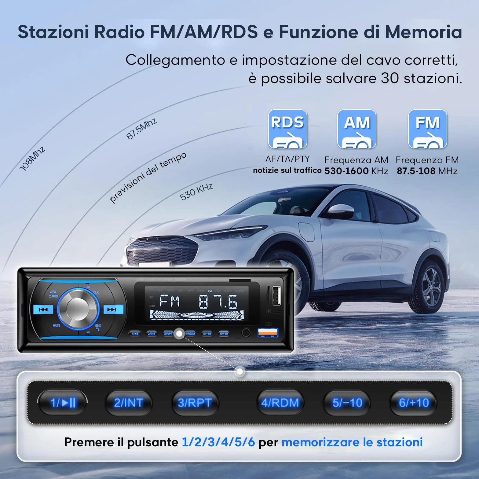RDS Autoradio Bluetooth 5.0 con Vivavoce, Wistrue Stereo Auto Bluetooth con 2 USB/AUX/SD,Autoradio 1 DIN Supporta Lettore MP3/WMA/WAV, Compatibile con iOS e Android