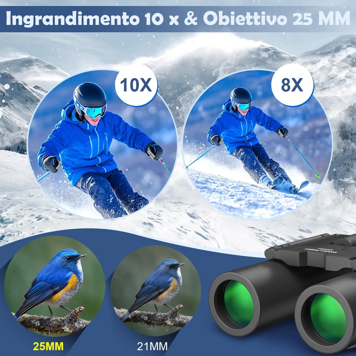 Binocolo 10x25 per bambini adulto, piccolo compatto leggero mini tascabile binocolo per bird watching, viaggi, osservazione delle stelle, caccia, campeggio, concerti, teatro, sportivo, opera