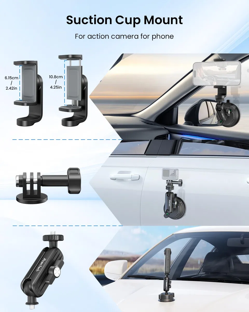 Ventosa Adattiva per Montaggi di Fotocamere in Auto Montaggi per Go Pro in Auto Montaggio per Parabrezza Porta-Telefono Accessori per Insta 360