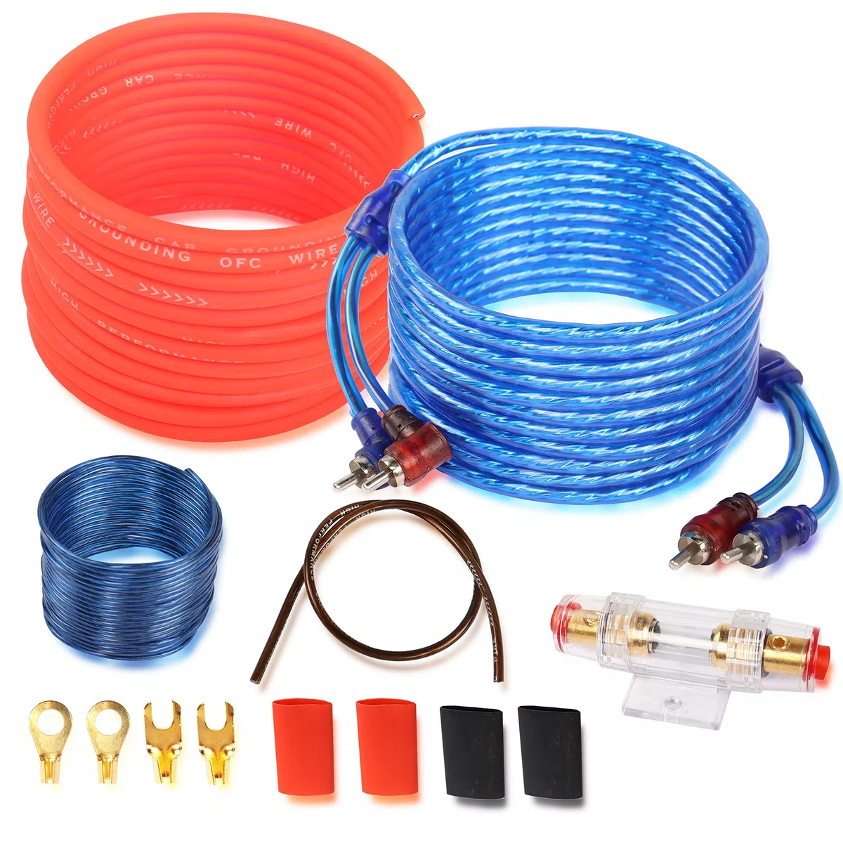 XMSJSIY Kit di cablaggio audio per auto Kit di cavi per amplificatore 1500 Watt installazione stereo per auto subwoofer con fusibile per auto camion moto 10 Gauge Amp