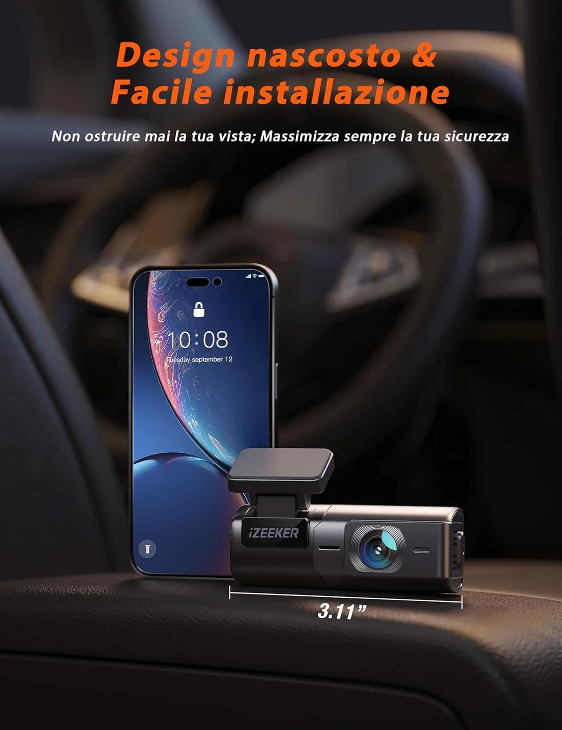 iZEEKER 2.5K Dash Cam Auto WiFi Dash Camera 1440P Visione Notturna WDR G-Sensor Registrazione in Loop