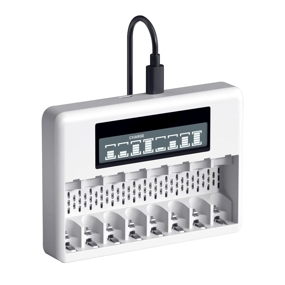 CITYORK Caricabatterie da 8 slot per Carica Batterie Ricaricabili AA AAA agli Ioni di Litio, con Display LCD, Ricarica Rapida USB e Slot Indipendente