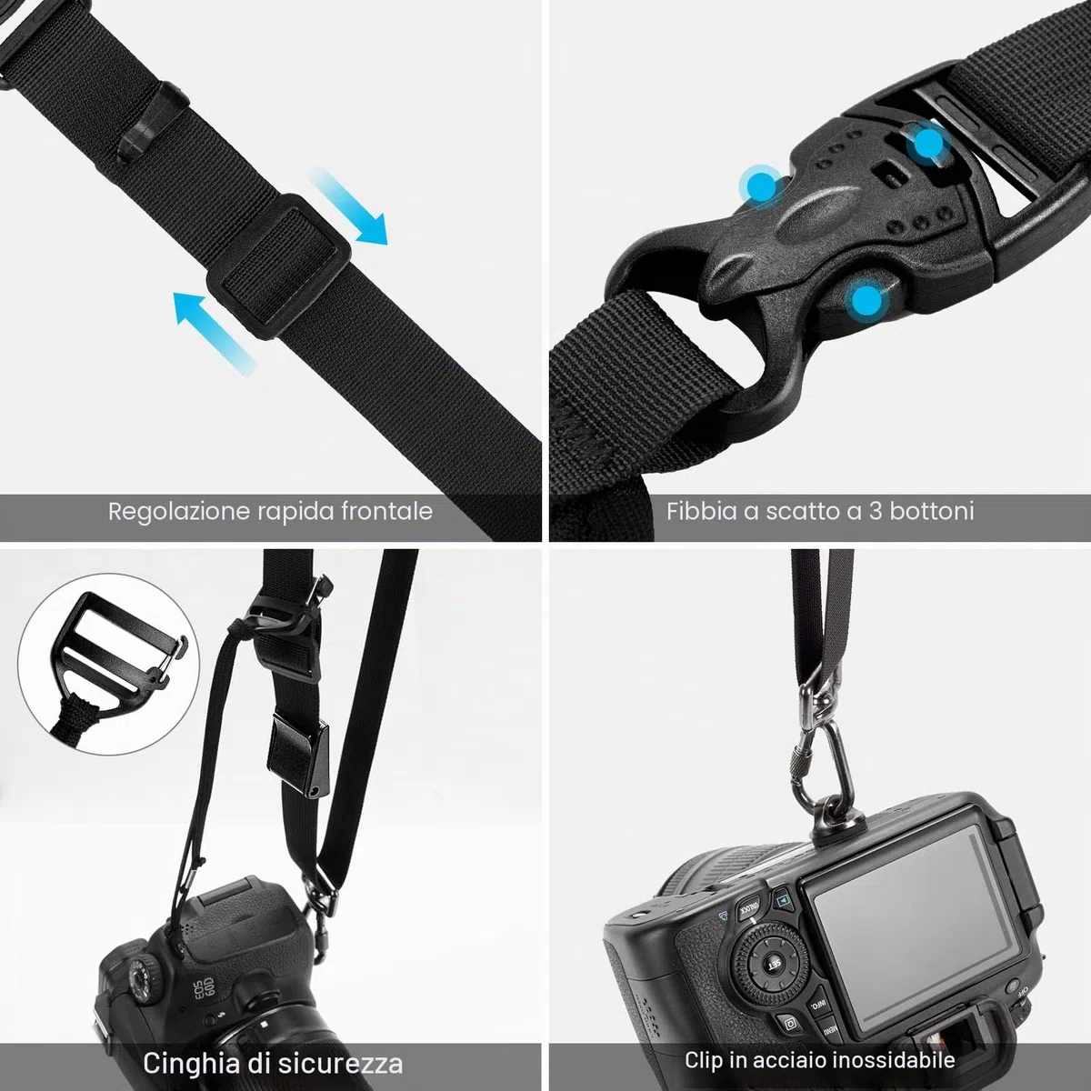 Arvok Tracolla Macchina Fotografica, Set di Tracolla Fotocamera e Cinturino da Polso, Cinghie per Fotocamera con Sgancio Rapido e Cordino di Sicurezza, Regolabile Tracolla per DSLR/SLR Fotocamera
