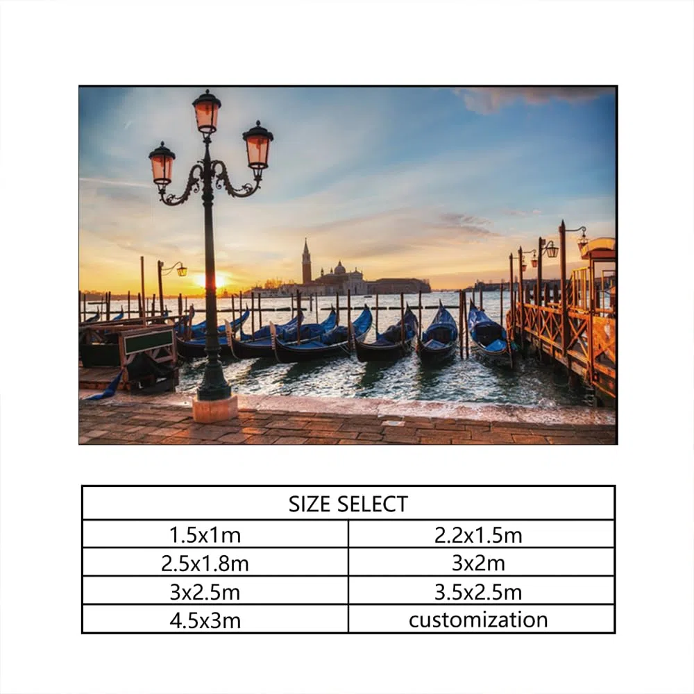 YongFoto 2,2x1,5m Sfondo Fotografico Gondole italiane tradizionali in Europa Venezia Chiesa San Giorgio Maggiore Sunrise Fondale Foto Festa Bambini Boby Nozze Adulto Partito Studio Puntelli