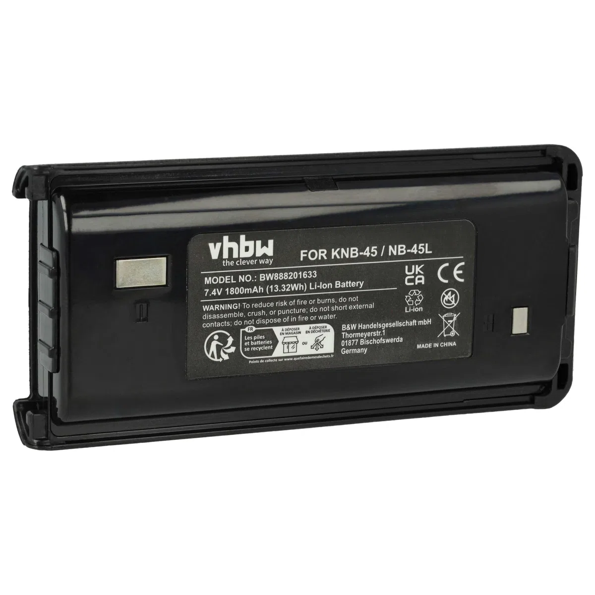 vhbw batteria sostituisce Kenwood KNB-45, KNB-45L, KNB-45Li per radio (1800mAh, 7,4V, Li-Ion)