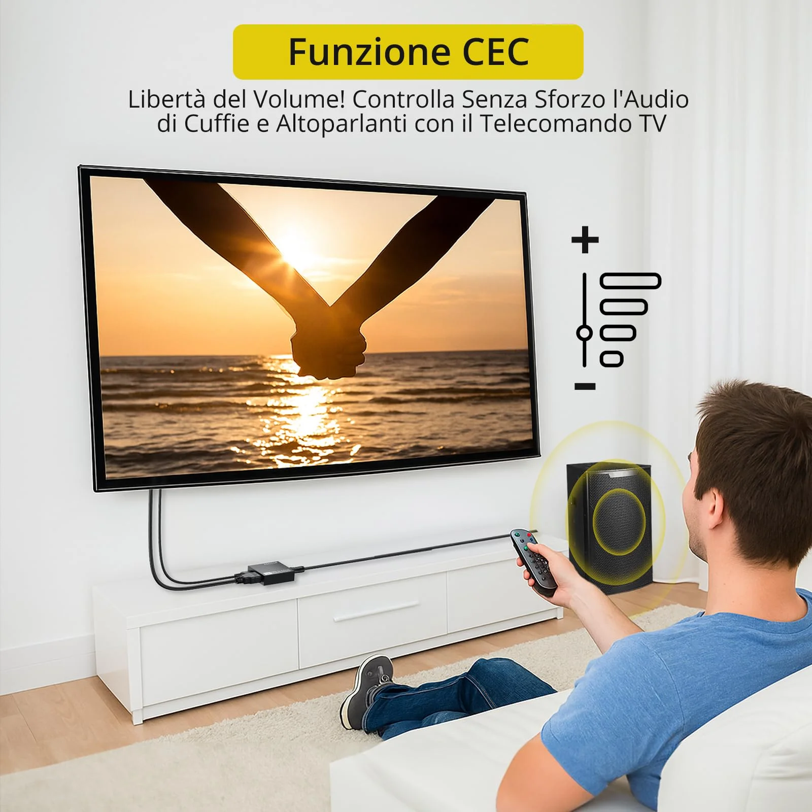 PROZOR Convertitore HDMI ARC a Jack 3.5mm per TV Estrattore Audio con Controllo Volume CEC, Uscita Stereo PCM 192kHz per Cuffie/Altoparlanti, Alimentazione USB (Cavi HDMI e RCA Inclusi)