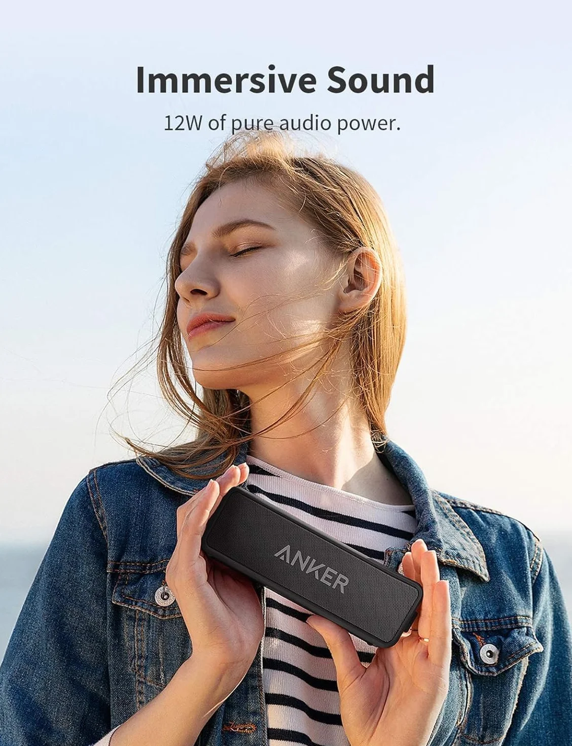 Soundcore Anker 2 Portable Bluetooth Speaker with Stereo Sound 12W, Bluetooth 5, BassUp, IPX7, 24h, Wireless Stereo Pairing, for Home, Outdoor, Travel