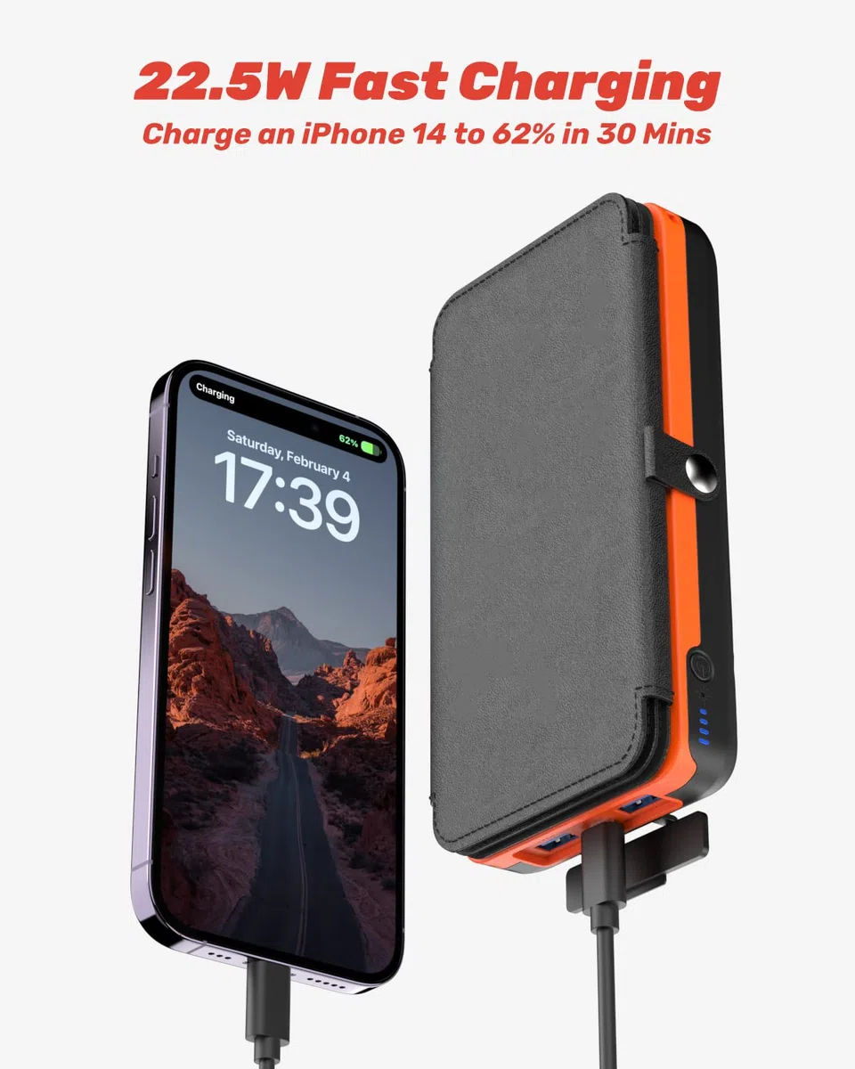 Caricabatterie Solare Power Bank - 27000mAh Solar 22,5W per Cellulare, Portatile a Ricarica Rapida con 4 Pannelli Solari e Torcia Elettrica, USB, per Telefoni Tablet Campeggio