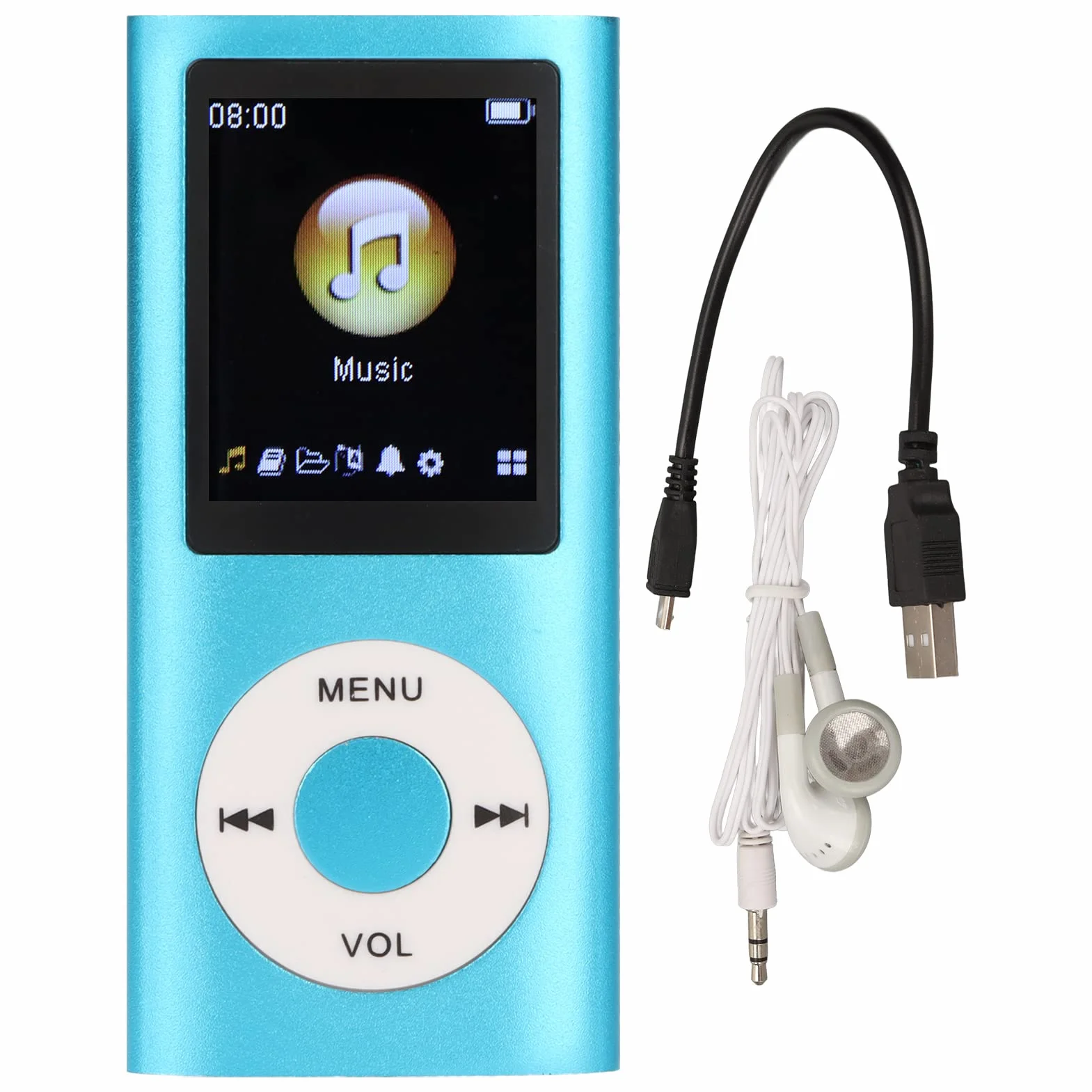 Lettore Mp3 64G, lettore musicale portatile da 1,8 pollici, schermo LCD ricaricabile, riproduttore musicale, altoparlante incorporato (Blue)