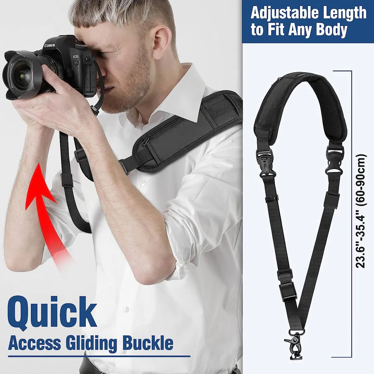 Tracolla Macchina Fotografica, Sgancio Rapido Regolabile Reflex Nylon con Corda di Sicurezza e Vite, Cinghia Fotocamera per DSLR SLR, Fino a 10 kg (Nero)