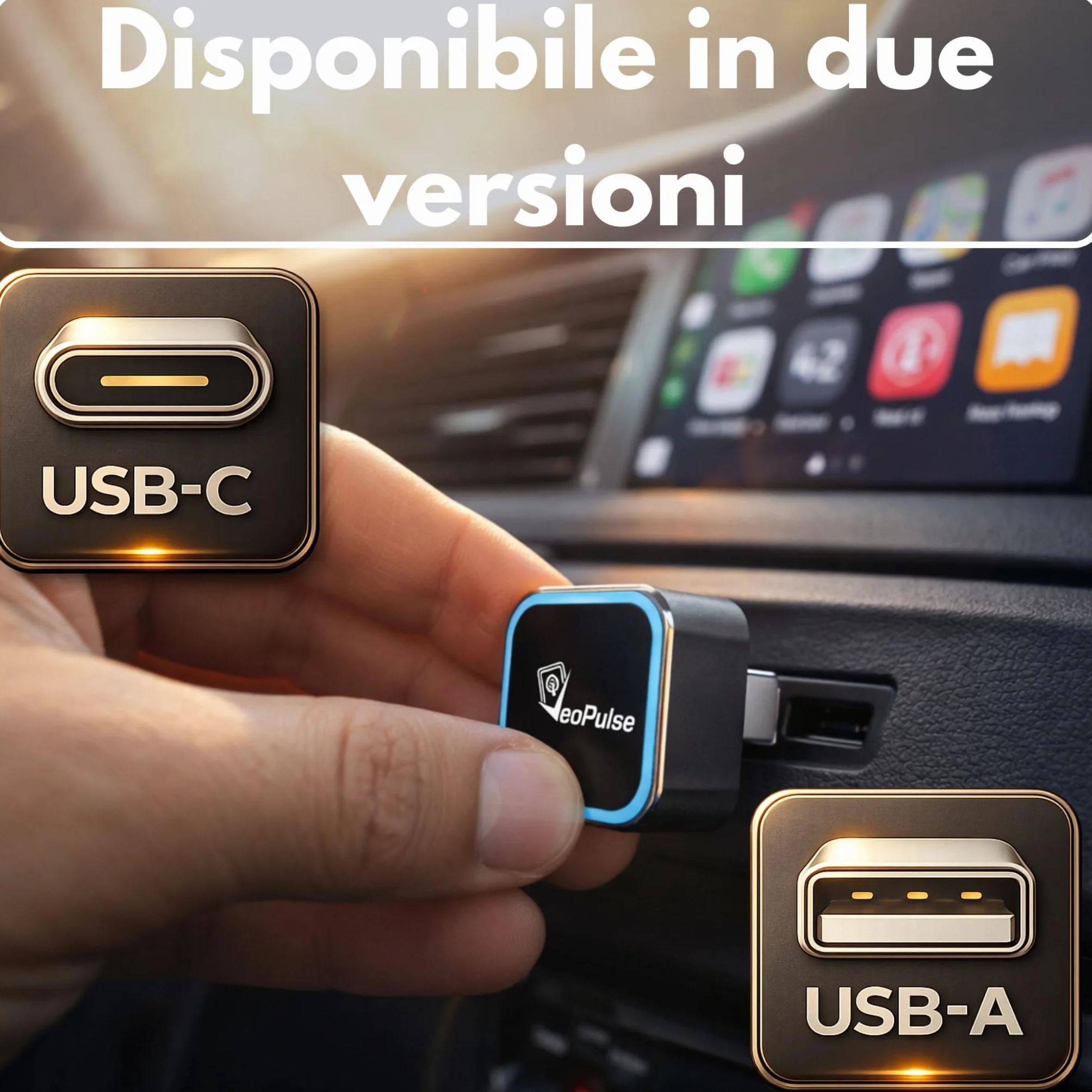 C-Pro USB-C Adattatore Wireless per CarPlay e Android Auto – Per auto già dotate di sistema cablato – Memoria per 2 telefoni – Scocca in zinco anti-surriscaldamento - WiFi 5GHz Stabile