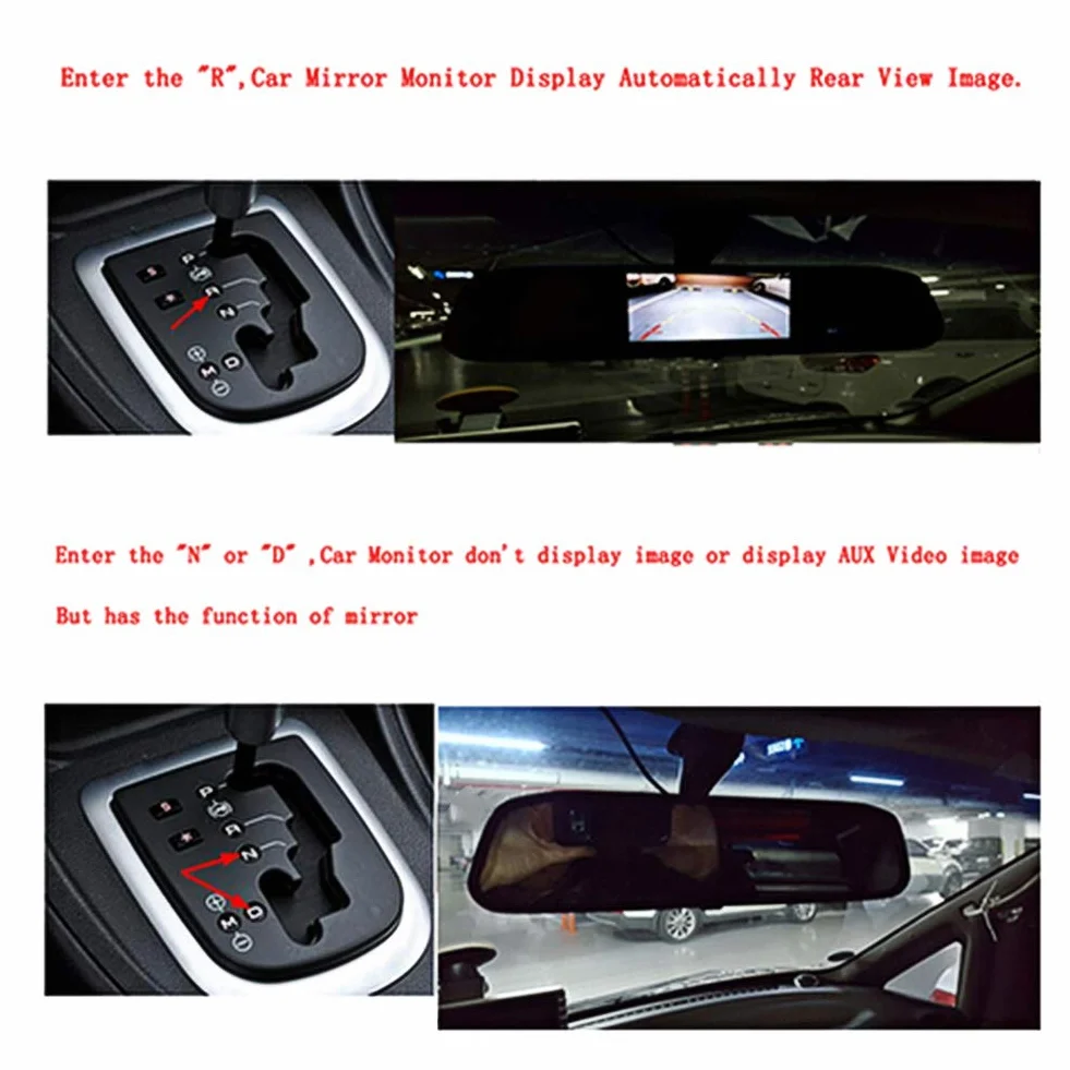 Janzoom Dash Cam a Specchio, Monitor per specchietto retrovisore a Basso consumo energetico IP68 Impermeabile per Telecamera di retromarcia per Auto